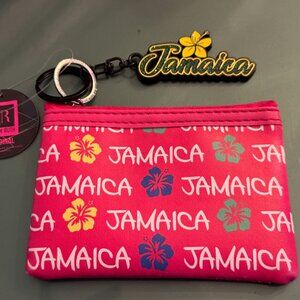 Jamaica Rectangular PVC Coin Purse + Key Chain Hibiscus Pink Island GIFT